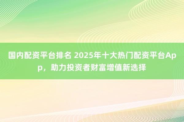 国内配资平台排名 2025年十大热门配资平台App，助力投资者财富增值新选择