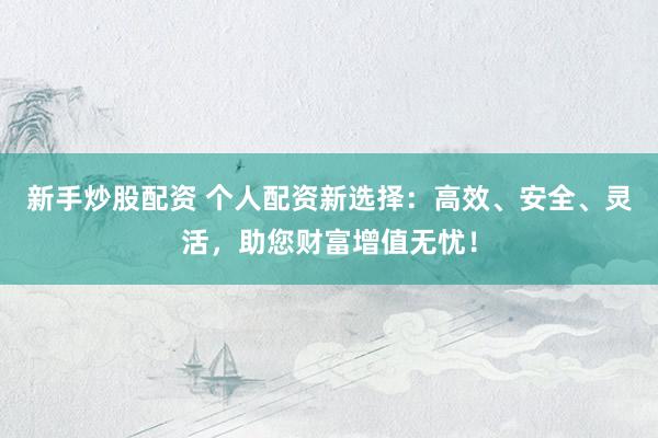 新手炒股配资 个人配资新选择：高效、安全、灵活，助您财富增值无忧！