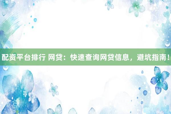 配资平台排行 网贷：快速查询网贷信息，避坑指南！