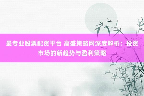 最专业股票配资平台 高盛策略网深度解析：投资市场的新趋势与盈利策略